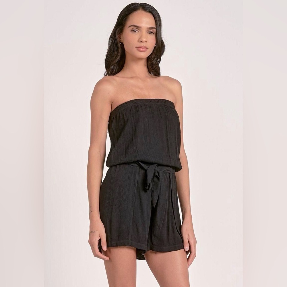 Sensea Black Strapless Tie Waist summer romper size S